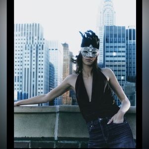 Zara Black Satin Halter Drape Top NWT